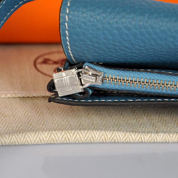 High Quality Hermes Kelly Wallet Togo Leather Bi-Fold Purse A708 Blue Fake - Click Image to Close